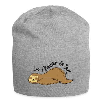 La flemme de tout / paresseux / dormir / fatigue - Bonnet en jersey - gris chiné - Devant