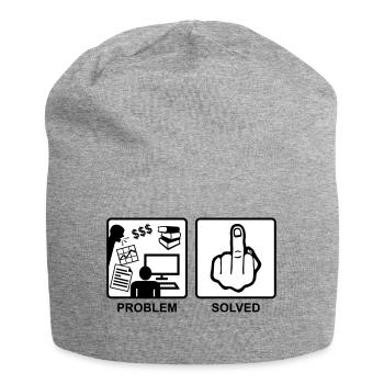Problem solved - Mittelfinger - Fuck you - Jersey-Beanie - Grau meliert - Vorne