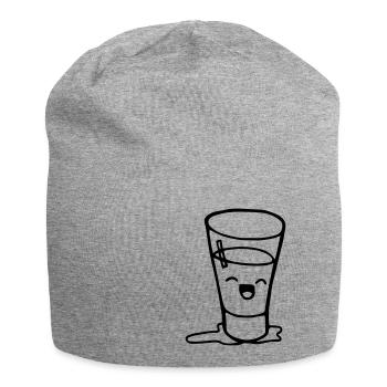 Glas 2 Glas halb voll, Smily glücklich - Jersey-Beanie - Grau meliert - Vorne