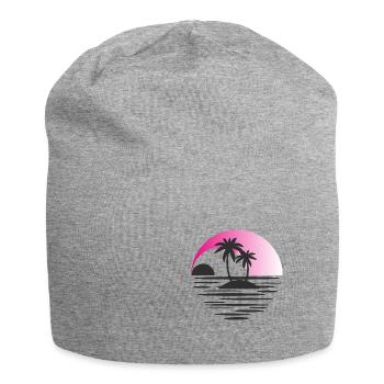 Insel mit Palmen schwarz rosa - Jersey-Beanie - Grau meliert - Vorne