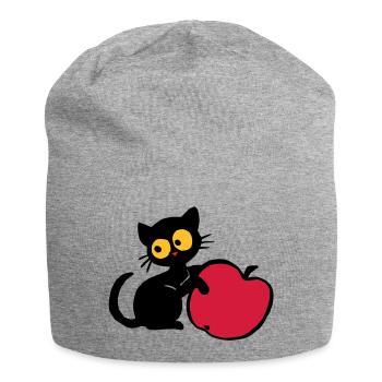 Kätzchen mit Apfel - Jersey-Beanie - Grau meliert - Vorne