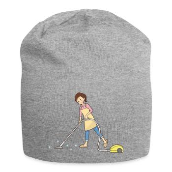 cleaning cleaning cleaning woman broom wischmop61 - Jersey Beanie - heather grey - Front