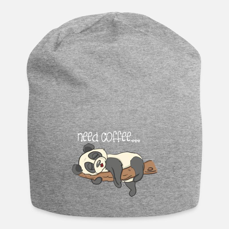 Kaffee Tshirt " Need Coffee " Panda Bär - Jersey-Beanie - Grau meliert