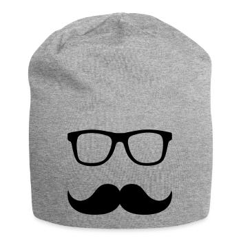 Mustache Brille - Jersey-Beanie - Grau meliert - Vorne