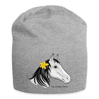 Portrait d’un cheval avec un lys dans sa crinière - Bonnet en jersey - gris chiné - Devant