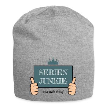 Series junkie and proud of it with a crown - Jersey Beanie - heather grey - Front