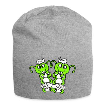 2 chenilles bébé hochet couche tétine enfant né - Bonnet en jersey - gris chiné - Devant
