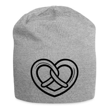 Herzbreze – Bretzel bavarois en forme de cœur - Bonnet en jersey - gris chiné - Devant