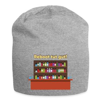 Reboot Bar: Bunte Flaschen - Jersey-Beanie - Grau meliert - Vorne