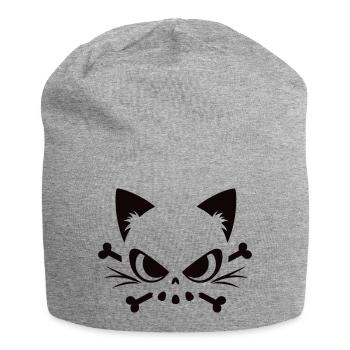 Cats Skull | Minimal Skull & Bones motif - Jersey Beanie - heather grey - Front