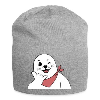 Winking Seal Wearing a Bandana Throwing Shaka Sign - Jersey Beanie - heather grey - Front