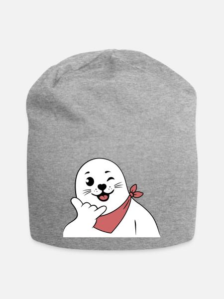 Phoque clignant de l’œil portant un bandana Signe shaka lancé - Bonnet en jersey - gris chiné
