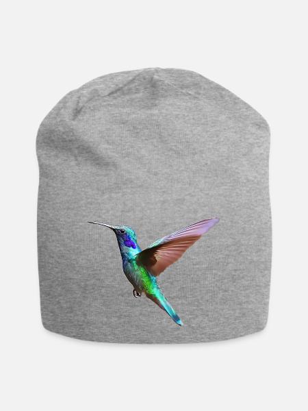 Kolibri – Vogelillustration - Jersey-Beanie - Grau meliert