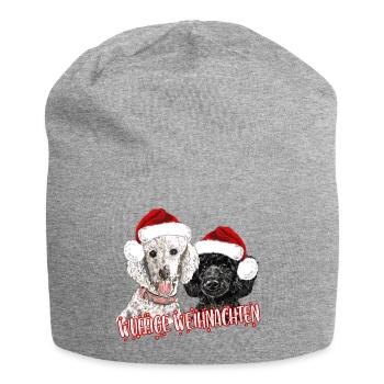 Frohe Weihnachten - weihnachtliches Pudelmotiv - Jersey-Beanie - Grau meliert - Vorne