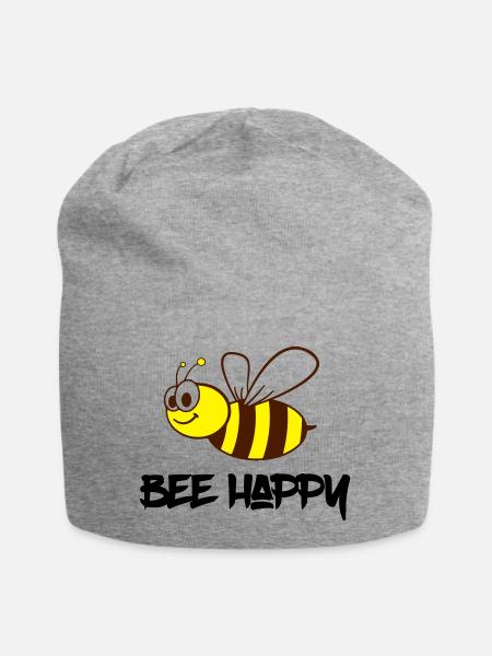 Biene Happy / Bee Happy - Jersey-Beanie - Grau meliert