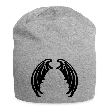 Flügel von Vampiren oder Teufelchen - Jersey-Beanie - Grau meliert - Vorne