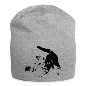 Kätzchen - süßes Kätzchen in s/w - spielt - Jersey-Beanie - Grau meliert - Vorne