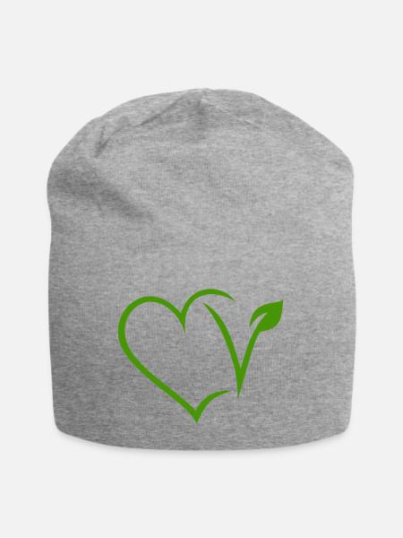 Vegan Herz - Jersey-Beanie - Grau meliert