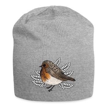 Rotkehlchen auf Zweigen - Jersey-Beanie - Grau meliert - Vorne