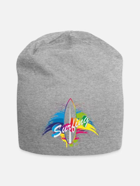 Surfing Regenbogen Surfboard Splash Typografie - Jersey-Beanie - Grau meliert