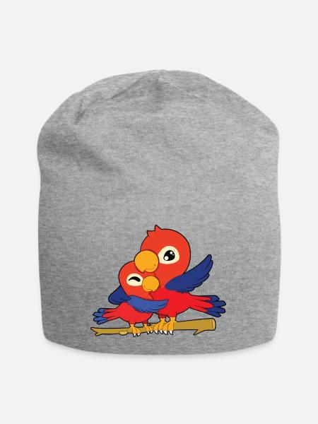 Papagei Familie Umarmen - Jersey-Beanie - Grau meliert