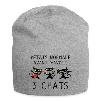 J étais normale avant 3 chats noirs - Chats Drôles - Bonnet en jersey - gris chiné - Devant