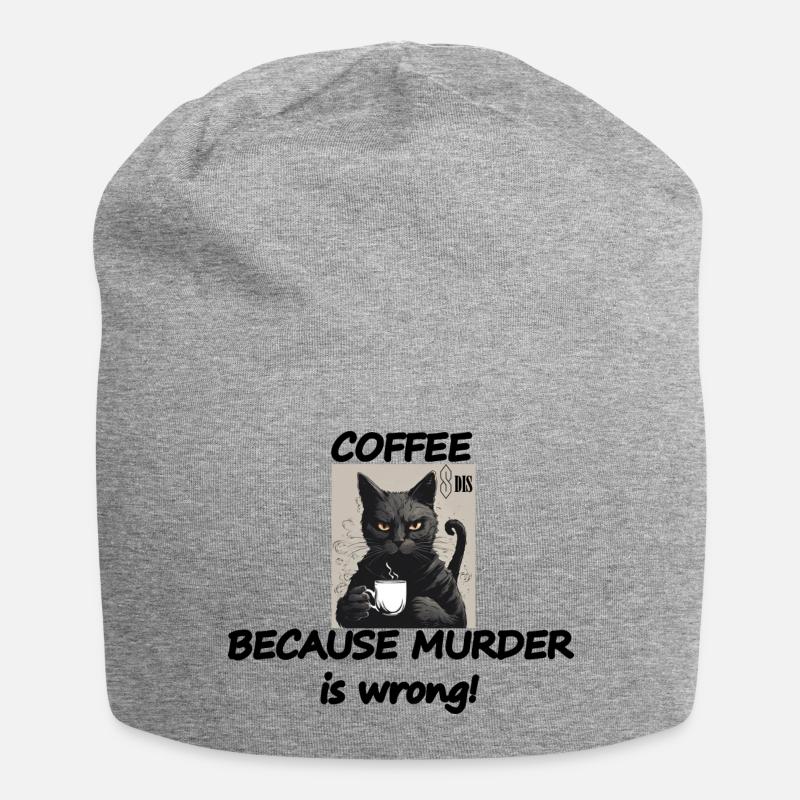 Katze COFFEE, because murder is wrong! - Jersey-Beanie - Grau meliert