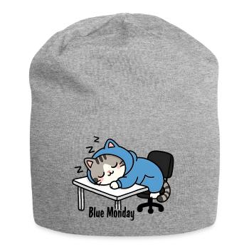 Sleeping cat at work, blue monday - Jersey Beanie - heather grey - Front