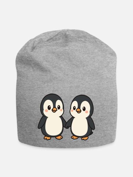 Zwei Pinguine Händchenhaltend - Jersey-Beanie - Grau meliert