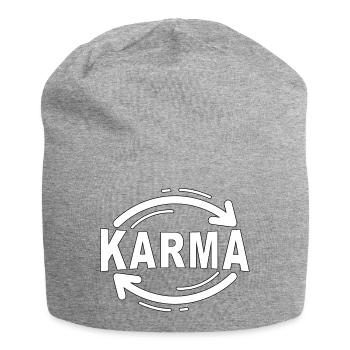 Karma - Minimalistisches Statement Design - Jersey-Beanie - Grau meliert - Vorne