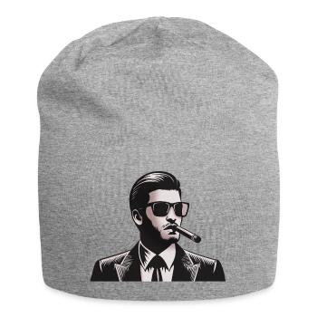 Noir-Icon: Anzug, Zigarre, Schatten - Jersey-Beanie - Grau meliert - Vorne