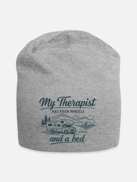 Mein Therapeut hat Vier Räder | Camper Outdoor - Jersey-Beanie - Grau meliert