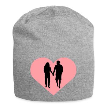Couple Silhouette Love Romance Valentine's Day Boyfriend - Jersey Beanie - heather grey - Front