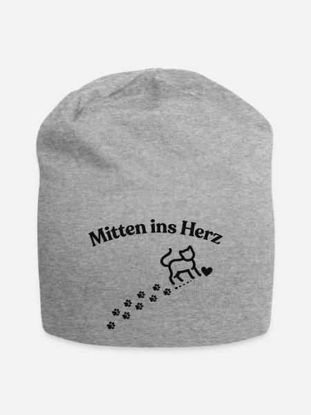 Mitten ins Herz Katzenmotiv - Jersey-Beanie - Grau meliert