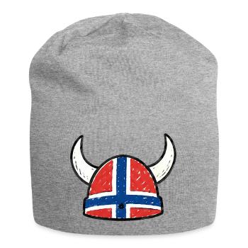 Norway Viking Helmet – Funny Viking Design - Jersey Beanie - heather grey - Front