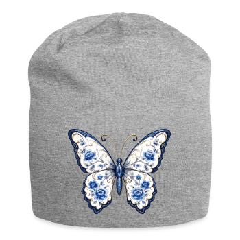 Blue Blossom Butterfly Motif - Jersey Beanie - heather grey - Front