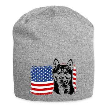 Siberian Husky Amerika Fahne Hund Hunde Wilsigns - Jersey-Beanie - Grau meliert - Vorne