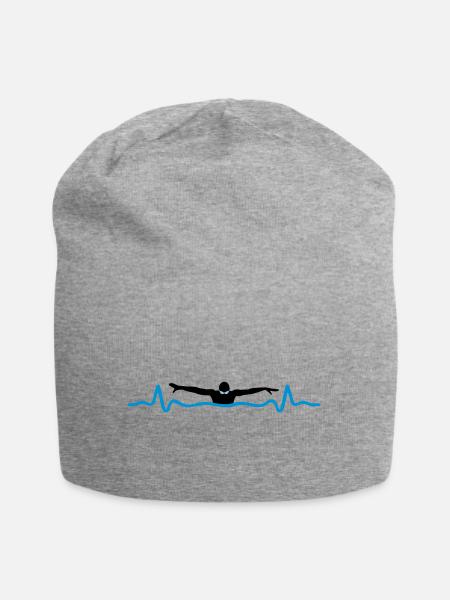 Schwimmen und Herzschlag - Jersey-Beanie - Grau meliert