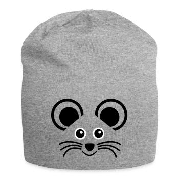 ★ Designfarben änderbar ★ Gesicht eines Mäuschens - Jersey-Beanie - Grau meliert - Vorne