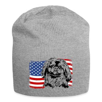 Pekingese America Flag Dog Dogs Wilsigns - Jersey Beanie - heather grey - Front