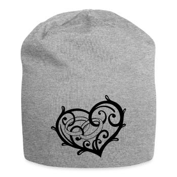 Großes Herz und zwei Ringe, Hochzeit - Jersey-Beanie - Grau meliert - Vorne