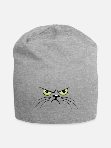 Gesichtsmaske Angry Cat böse Katze Geschenk - Jersey-Beanie - Grau meliert