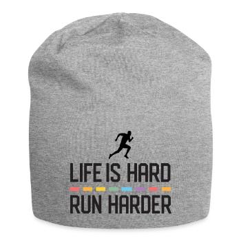 Das Leben ist hart. Laufen Sie härter. - Jersey-Beanie - Grau meliert - Vorne