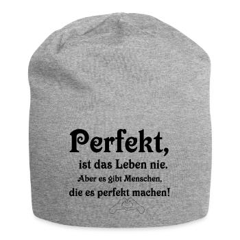 Perfekt ist das Leben nie - Jersey-Beanie - Grau meliert - Vorne