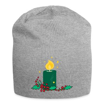 Christmas candle and holly berry - Jersey Beanie - heather grey - Front