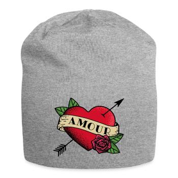 Herz Tattoo Amour - Jersey-Beanie - Grau meliert - Vorne