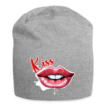 Bouche / Lèvres / Dents / Langue / Sourire / Baiser - Bonnet en jersey - gris chiné - Devant