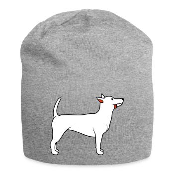 Dear dog sticks out his tongue happily - Jersey Beanie - heather grey - Front