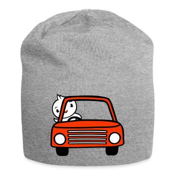 Duck waving car driver driving fast vehicle - Jersey Beanie - heather grey - Front