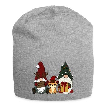 Katze mit Wichtel  - Jersey-Beanie - Grau meliert - Vorne